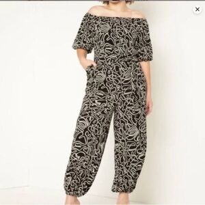 Eloquii Black and White Off-Shoulder Jumpsuit